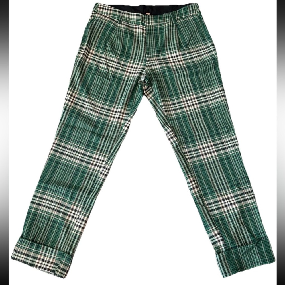 Free People Green Plaid Cropped Pants